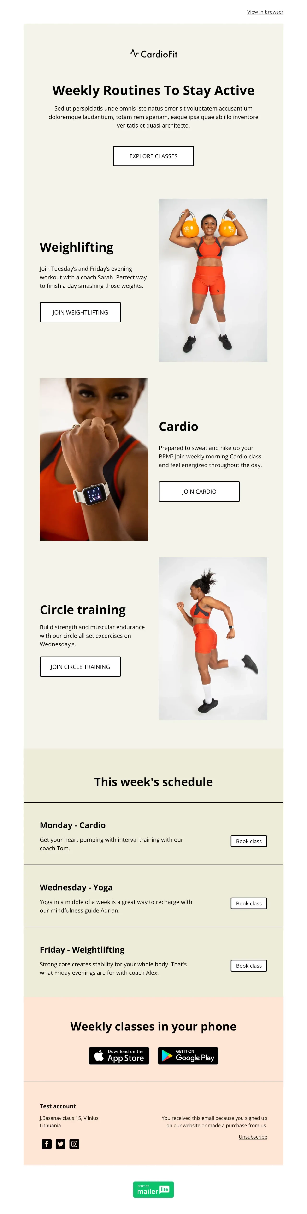 Fitness template - Made by MailerLite