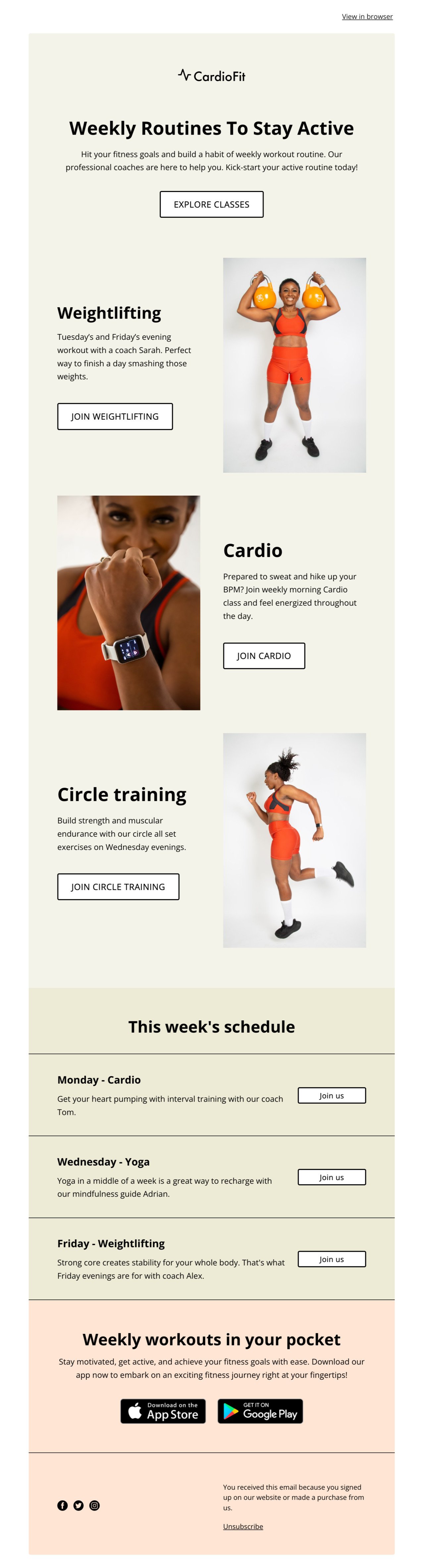 Fitness template - Made by MailerLite