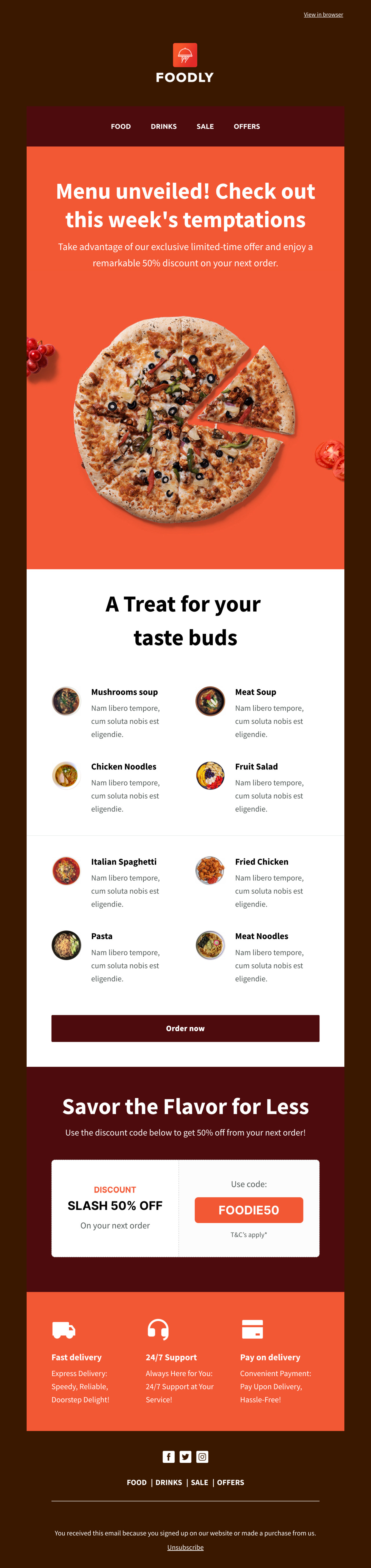 Food Menu email szablon - stworzony przez MailerLite