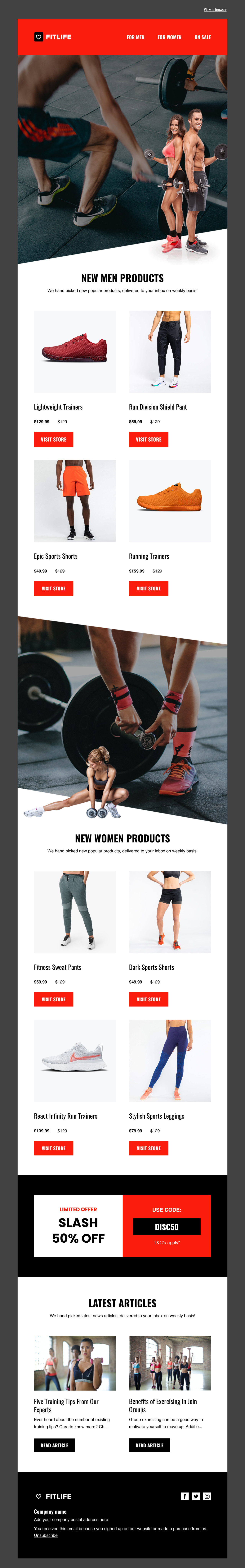 Gym equipment template - Made by MailerLite