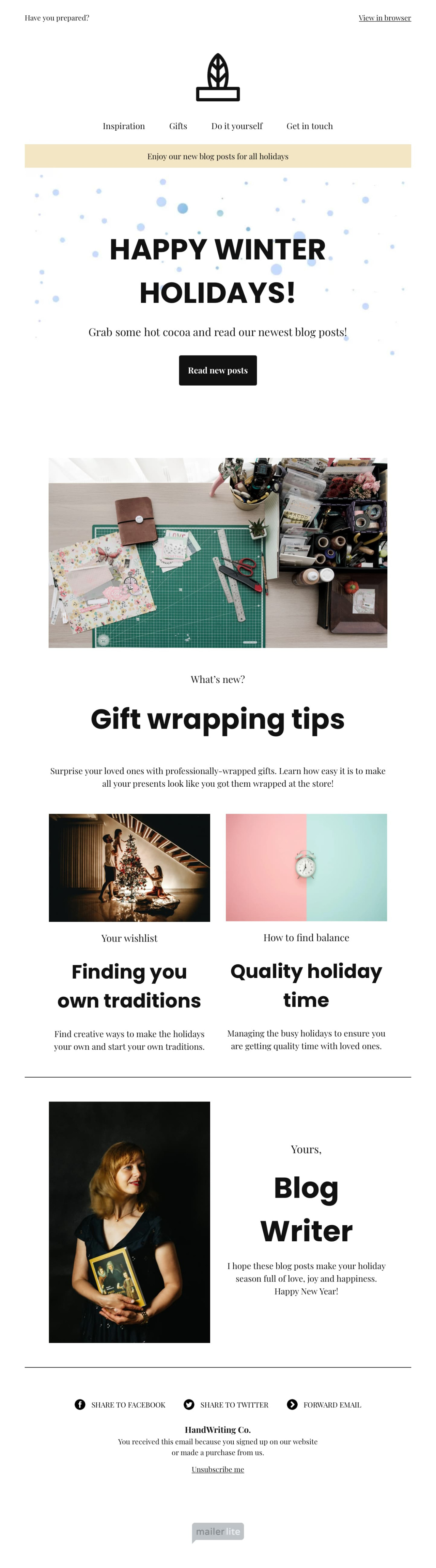 Holiday blog content template - Made by MailerLite