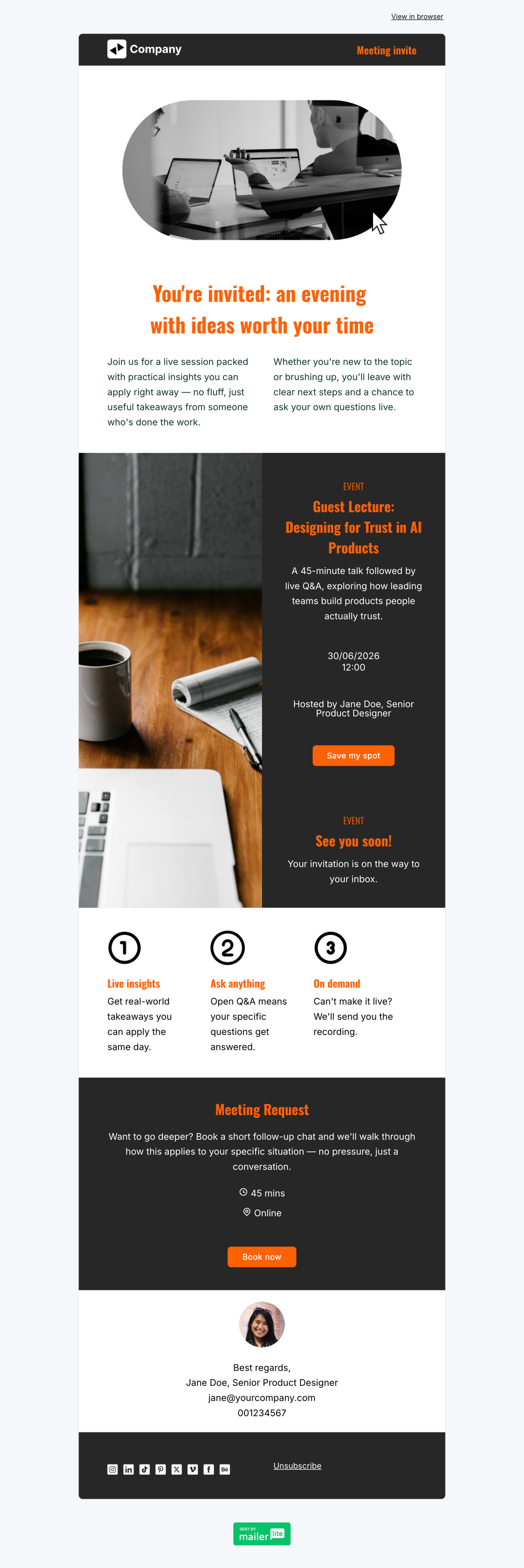 Meeting invite template - Made by MailerLite