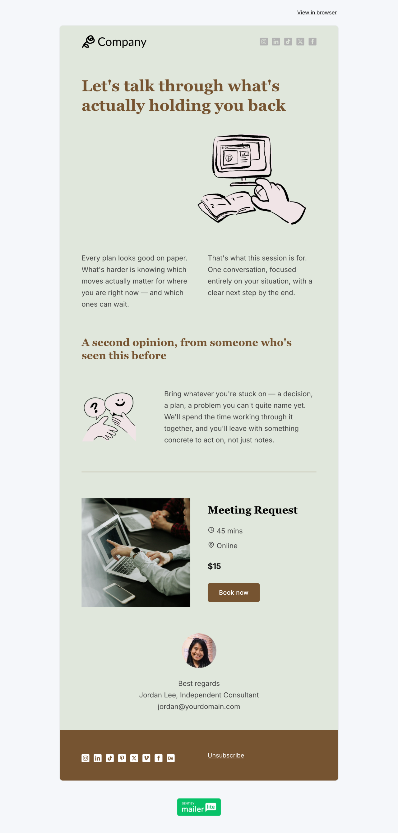 Meeting request template - Made by MailerLite