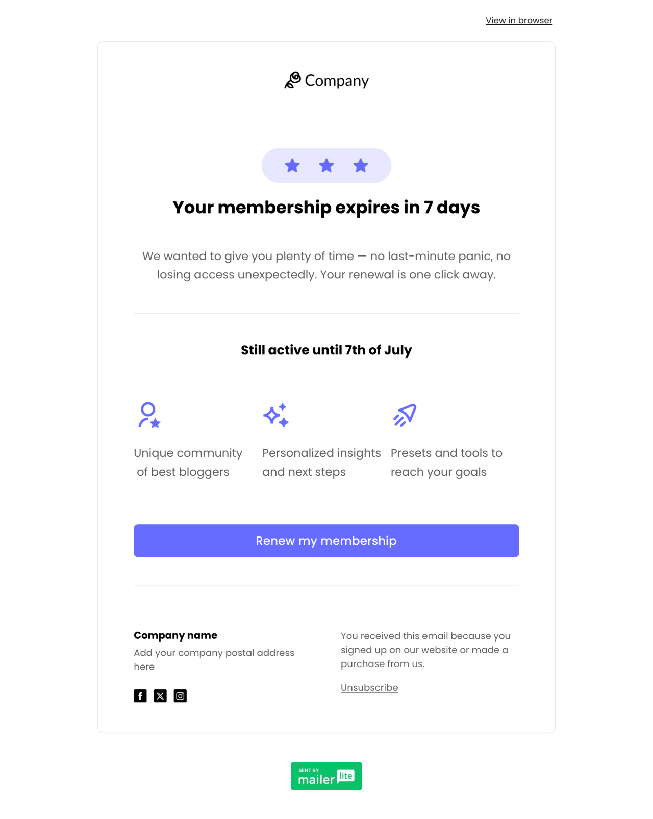 Membership renewal template - Made by MailerLite