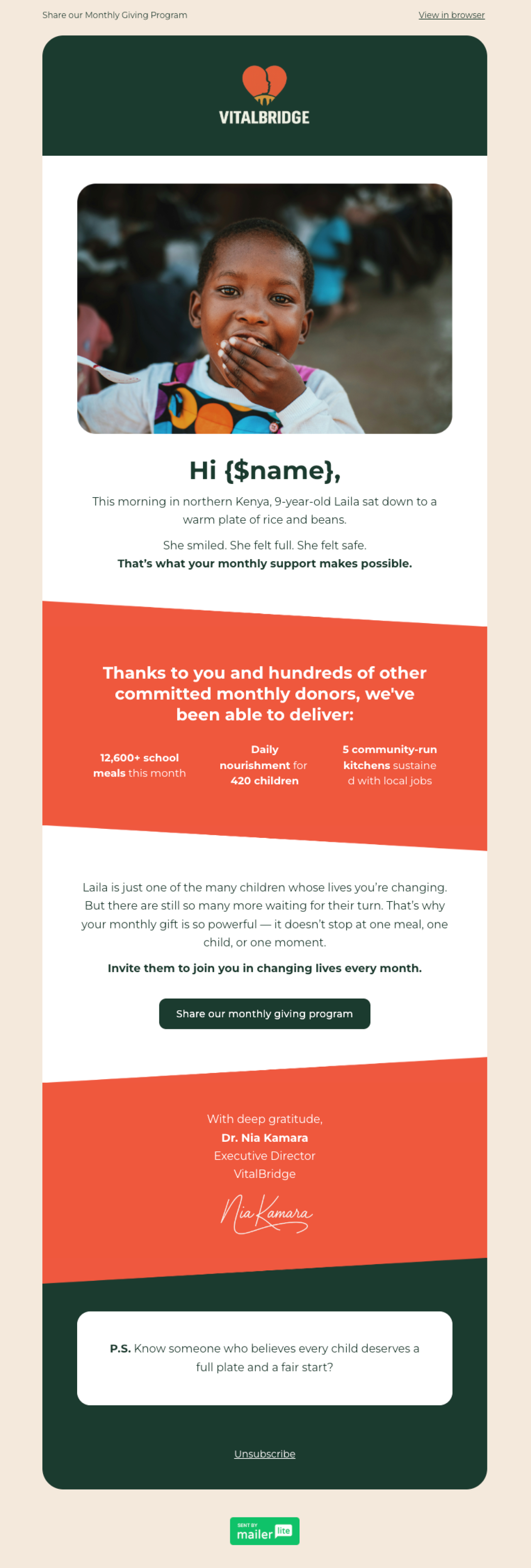 Monthly donor template - Made by MailerLite
