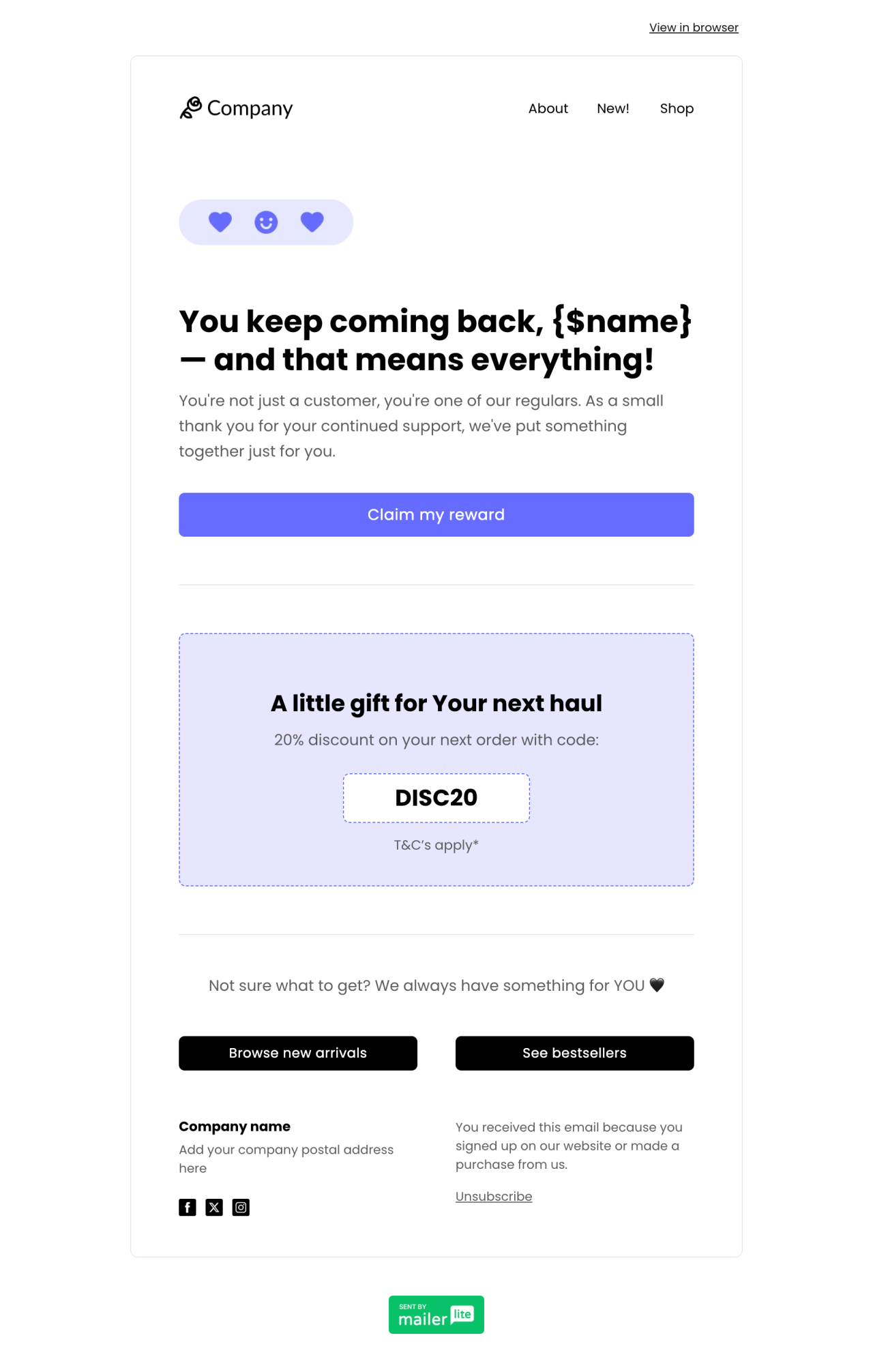 Reward repeat customer template - Made by MailerLite