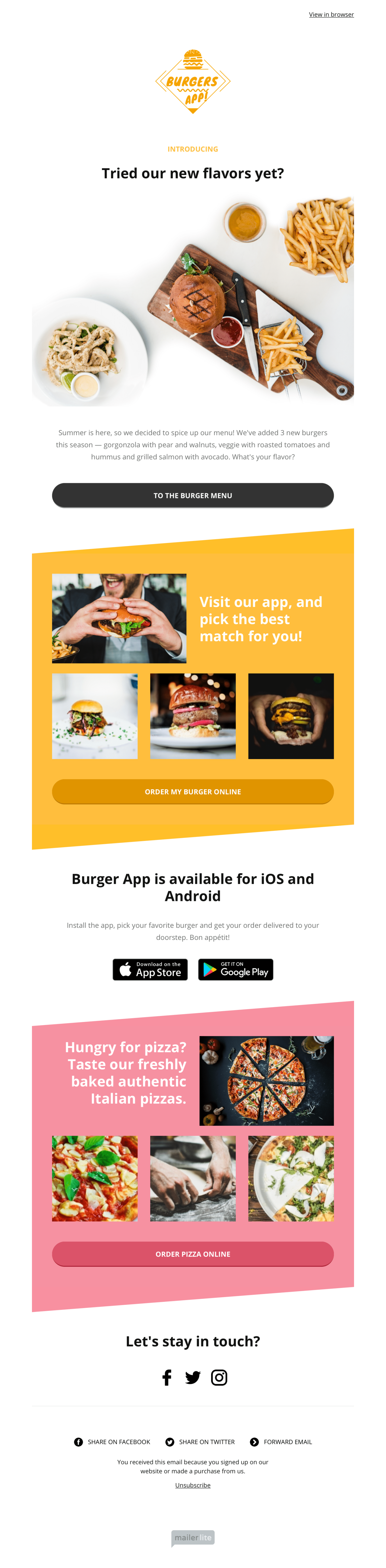 Food menu app template - Made by MailerLite