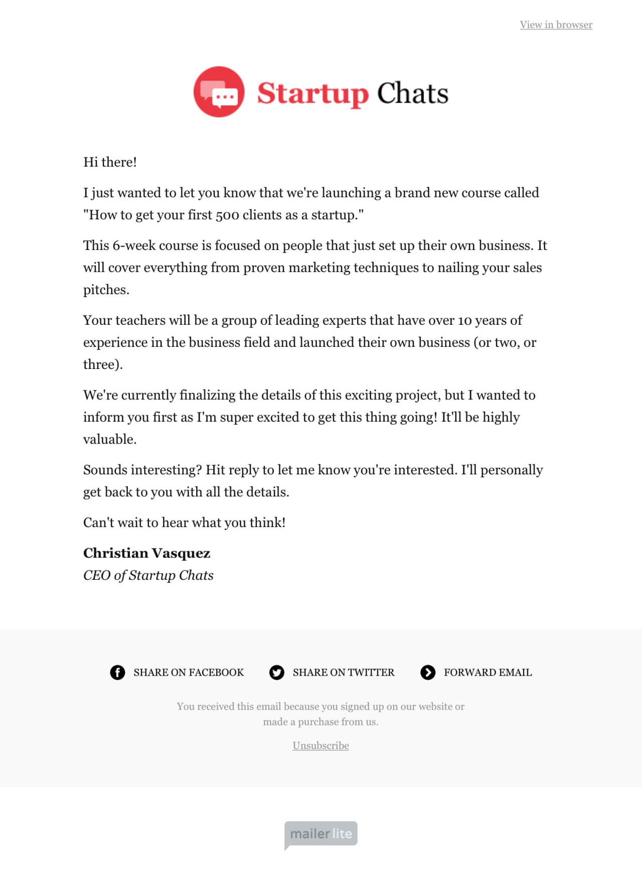 Letter email template - Made by MailerLite