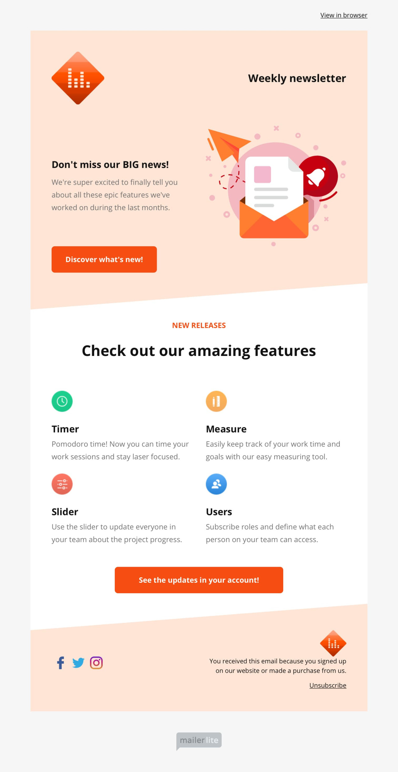 Product update email template - Made by MailerLite