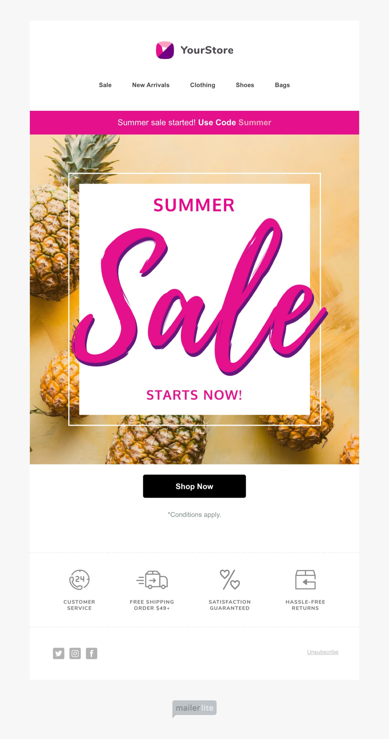 Summer sale email template - Made by MailerLite