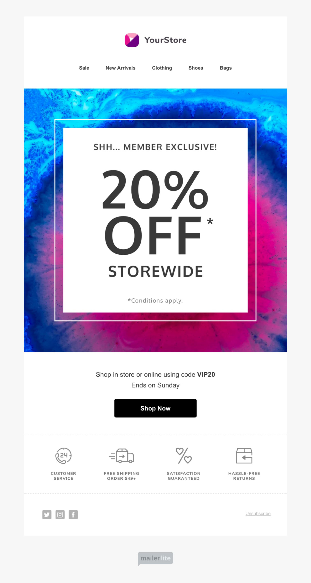 Discount code email template template - Made by MailerLite