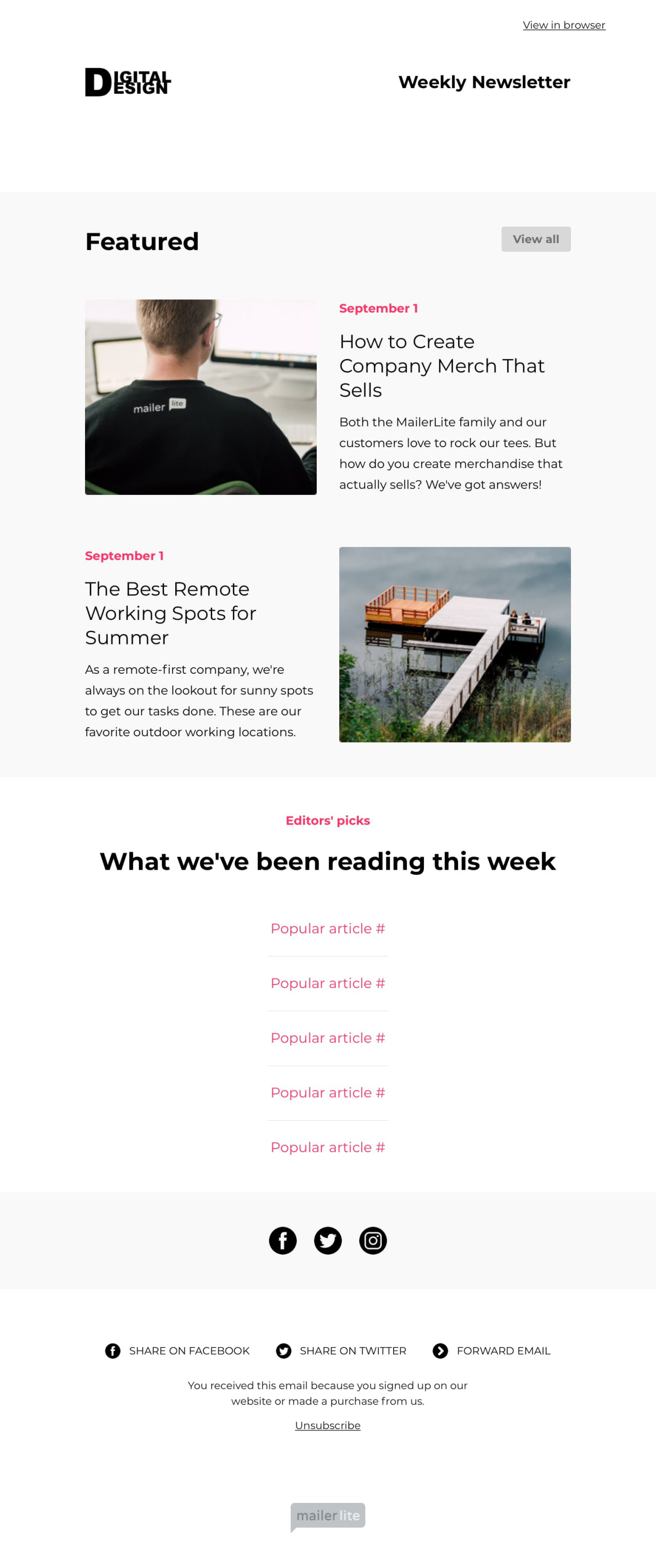Weekly news email template - Made by MailerLite
