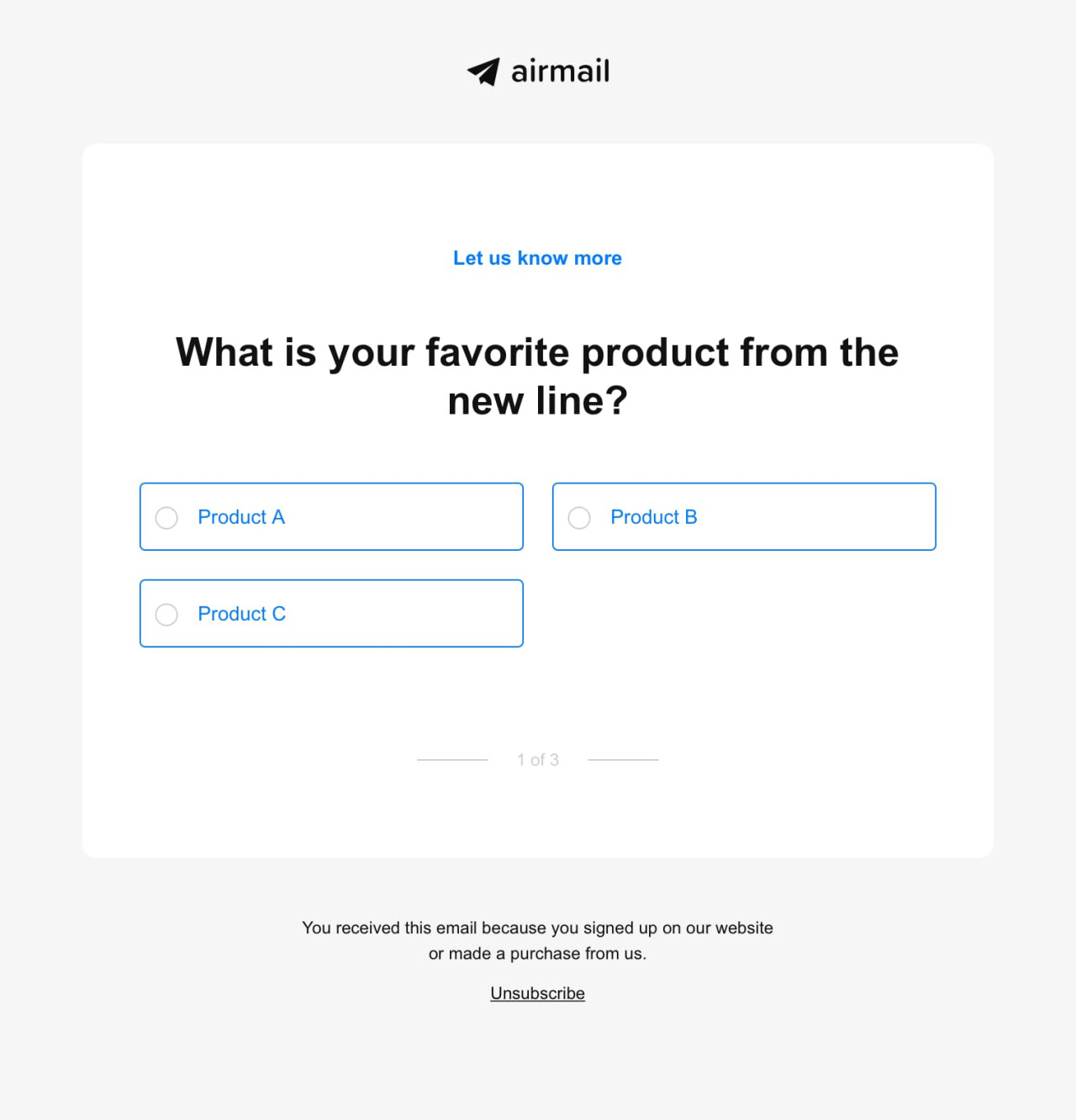 Multiple choice survey email template - Made by MailerLite