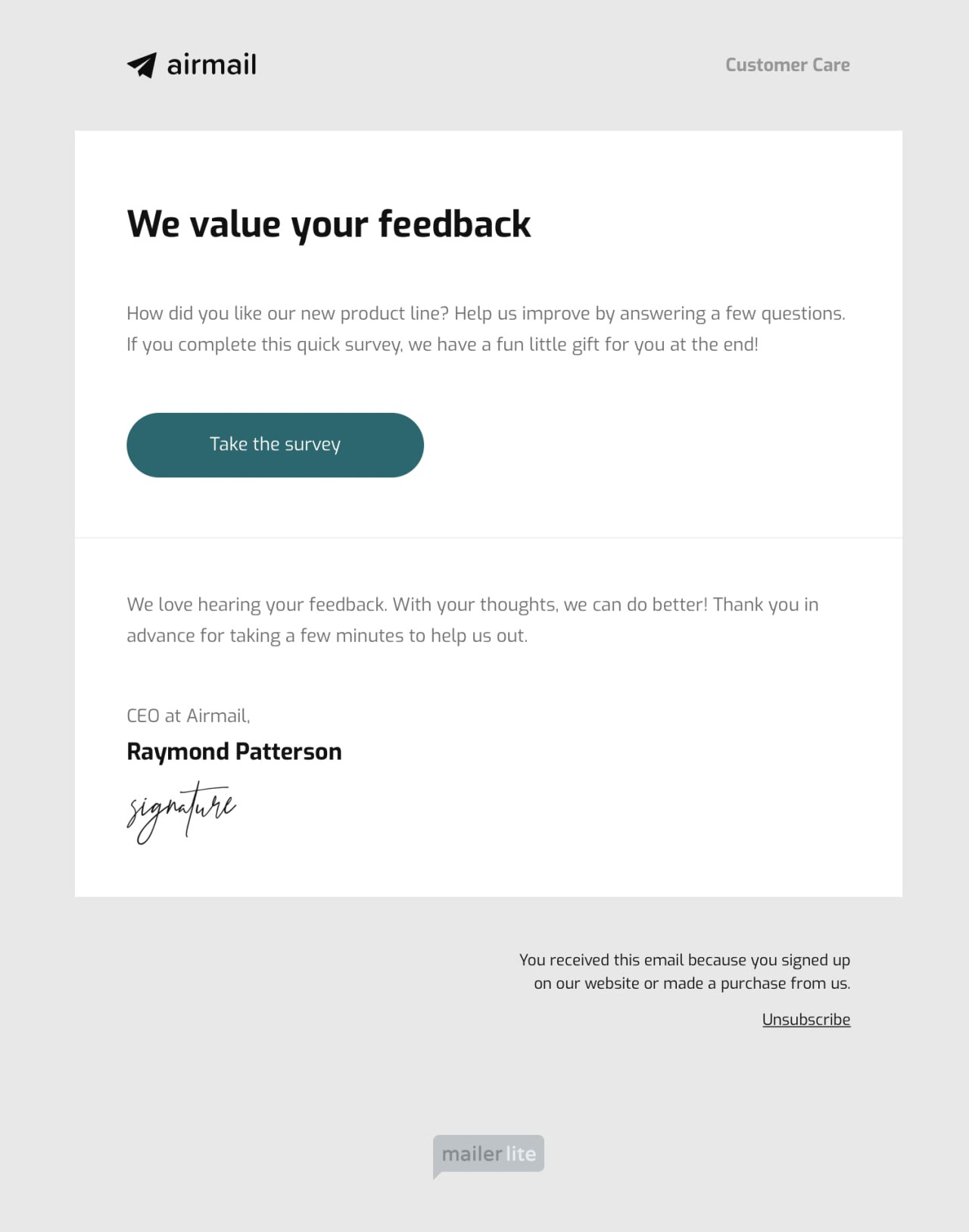 Feedback template - Made by MailerLite