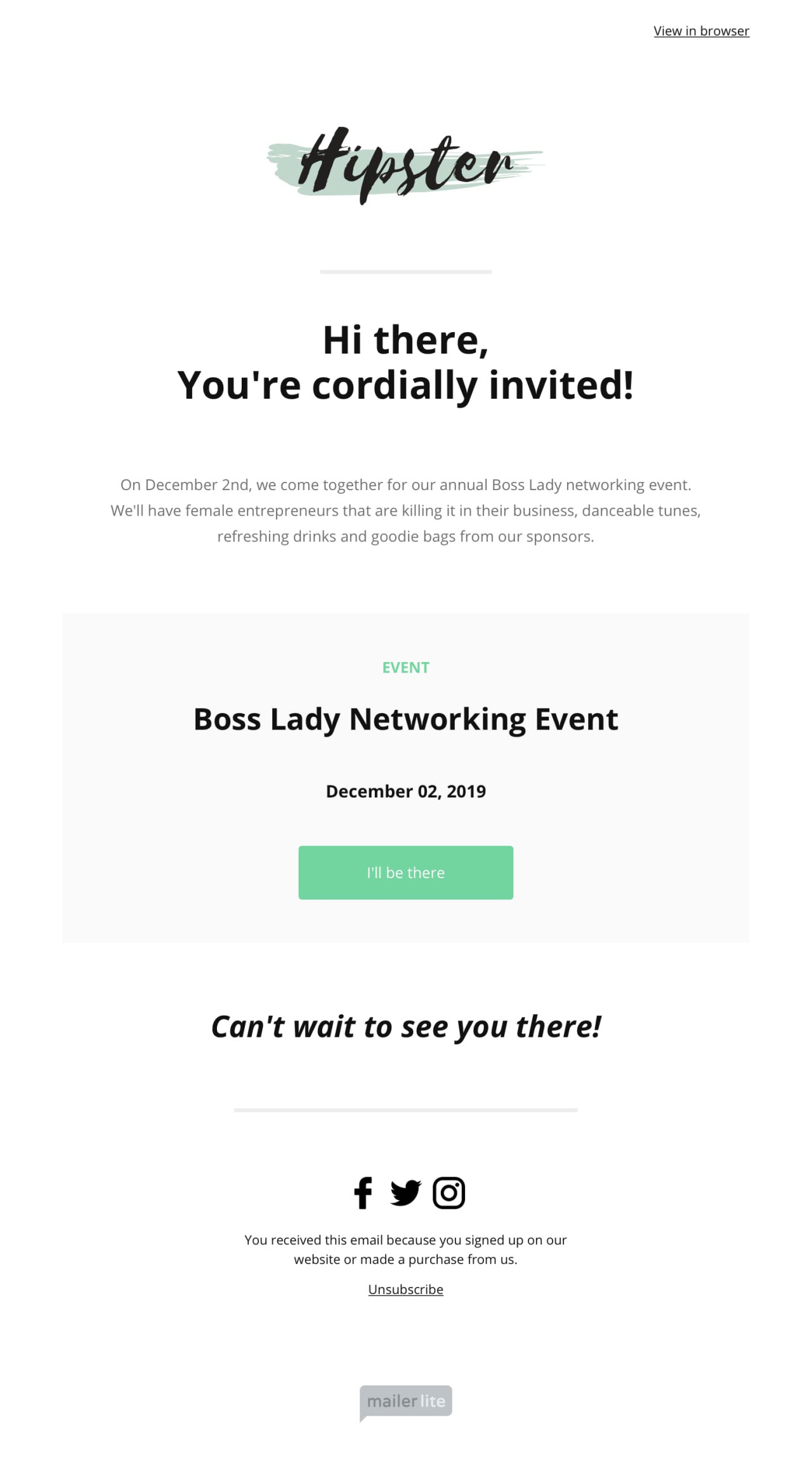 Event announcement template - Made by MailerLite