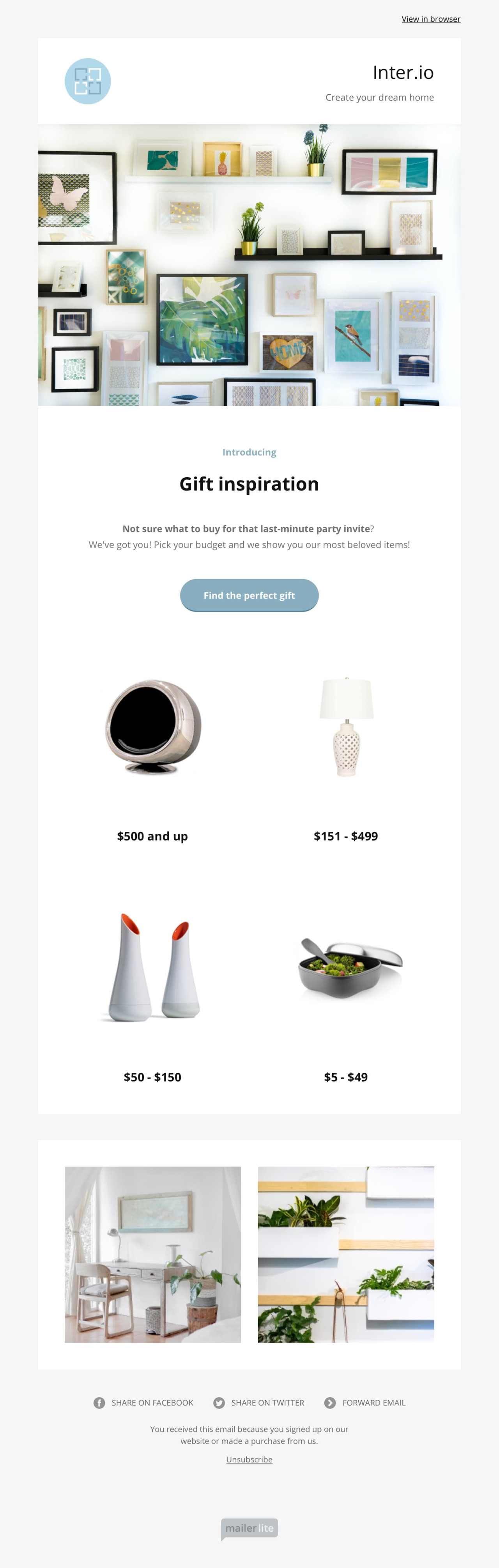 Interior design email template - Made by MailerLite