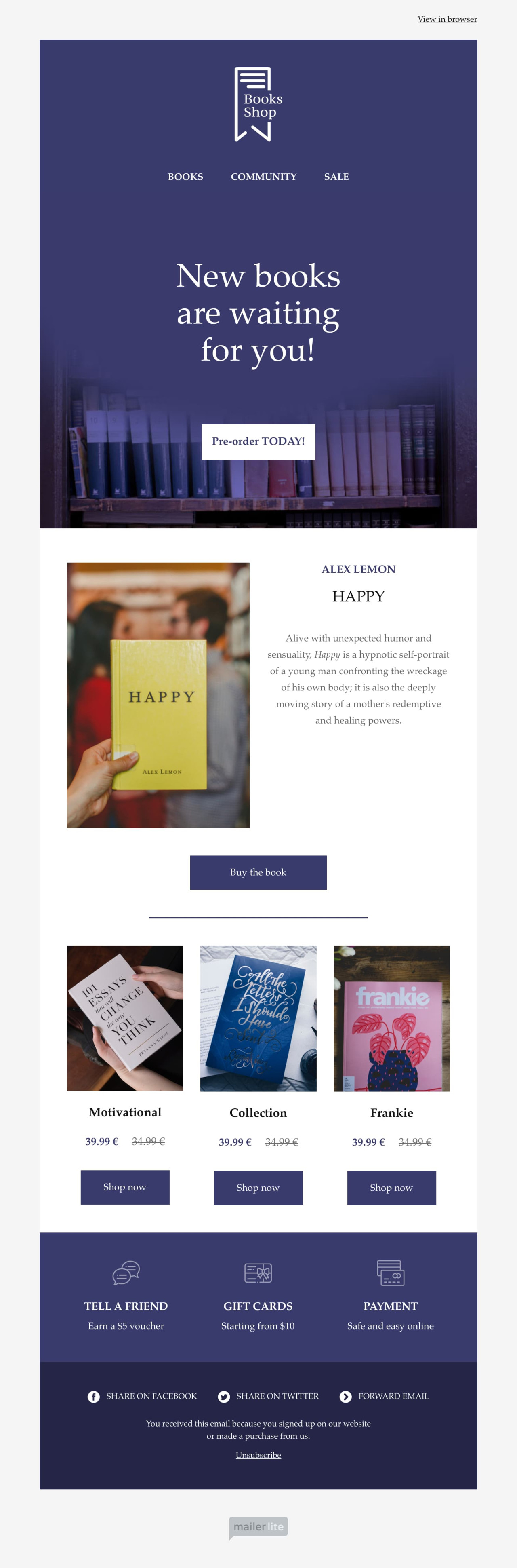 Bookstore shopping template - Made by MailerLite