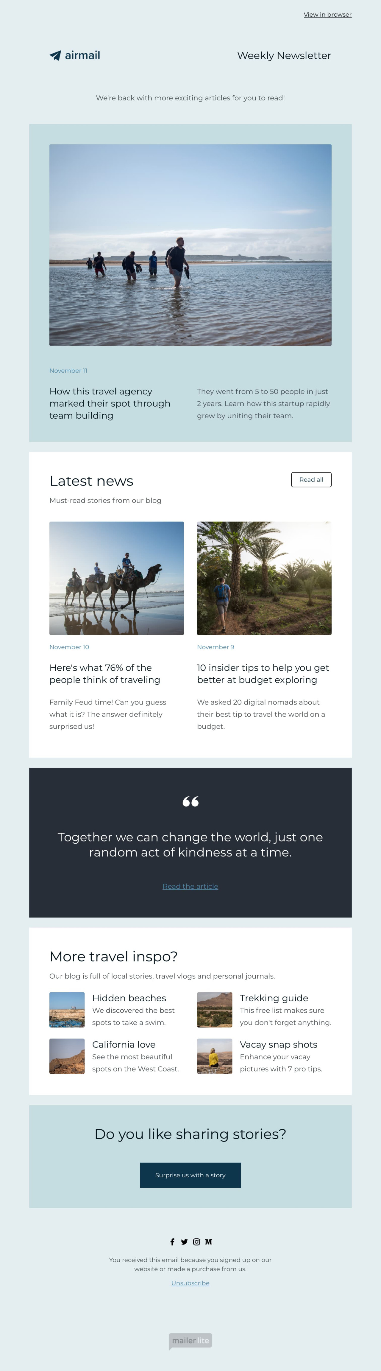 Travel email template - Made by MailerLite