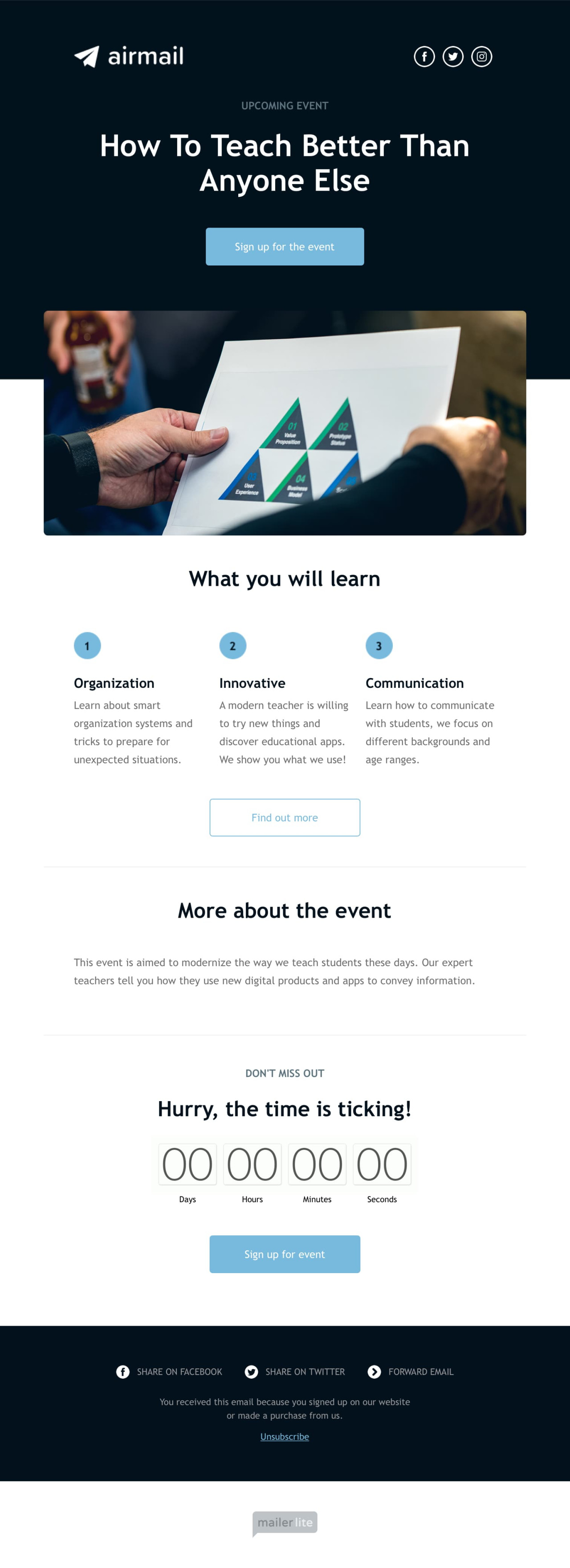Event invitation email template - Made by MailerLite