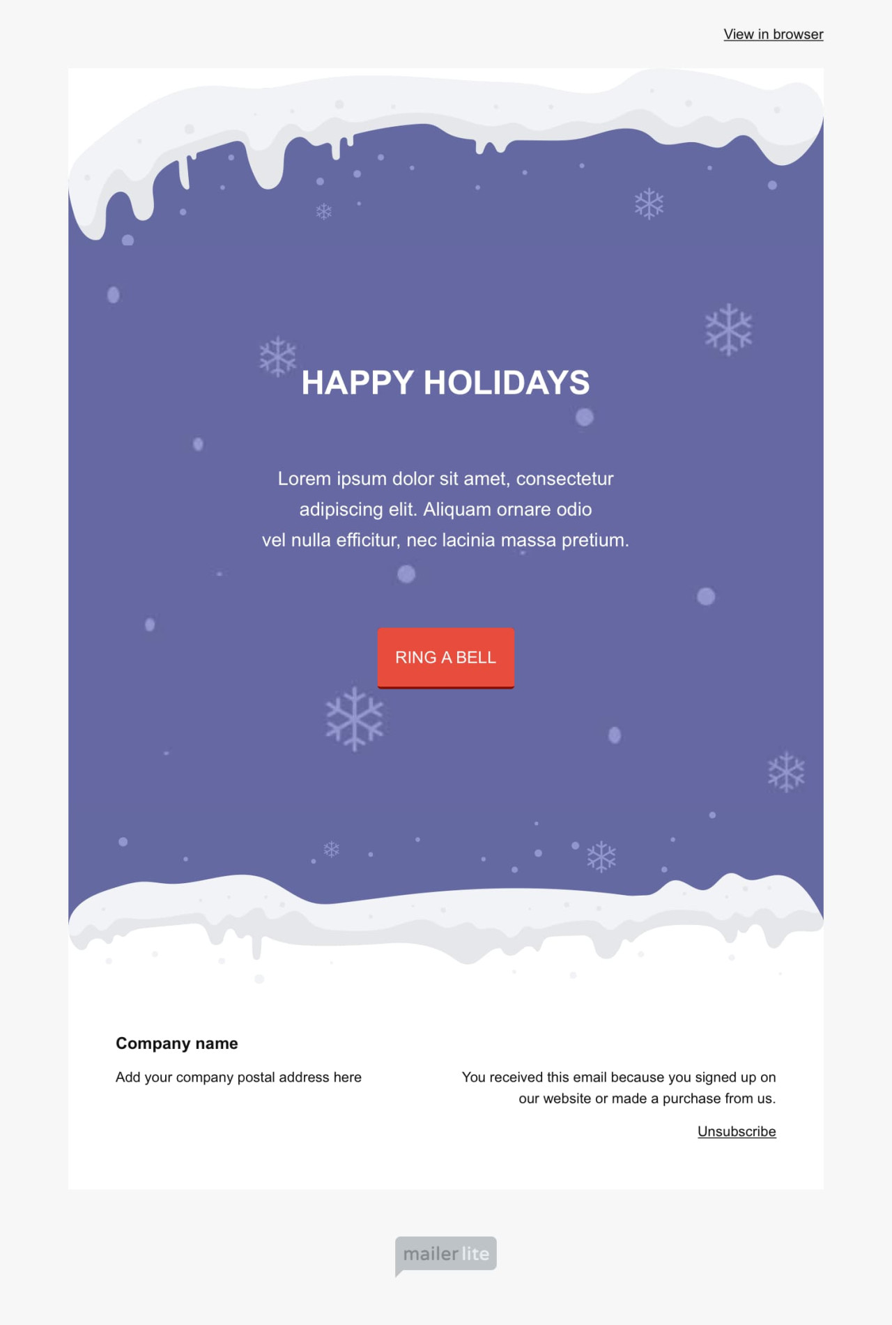 Snowy Christmas greetings email template - Made by MailerLite