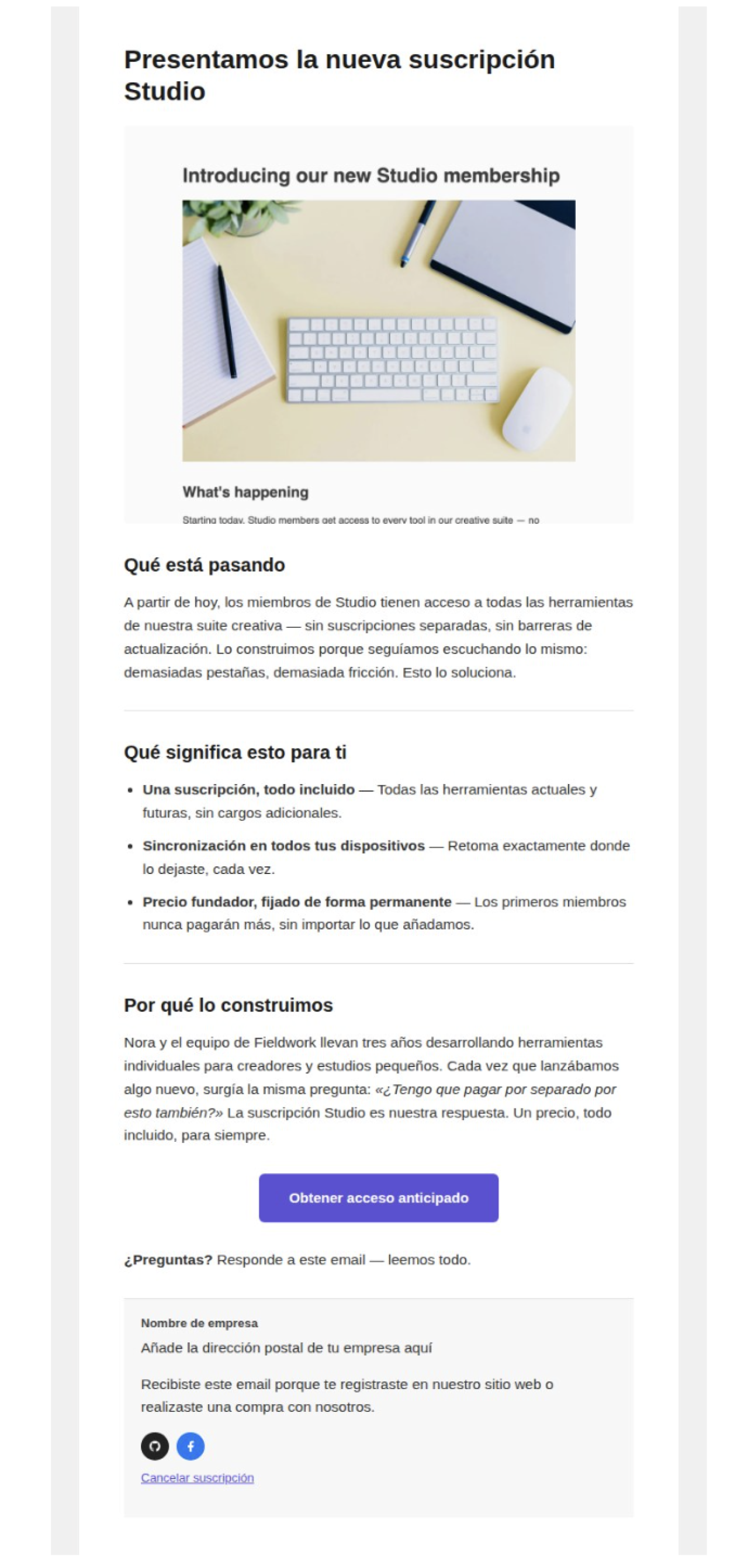 Anuncio de una nueva función plantilla creada por MailerLite