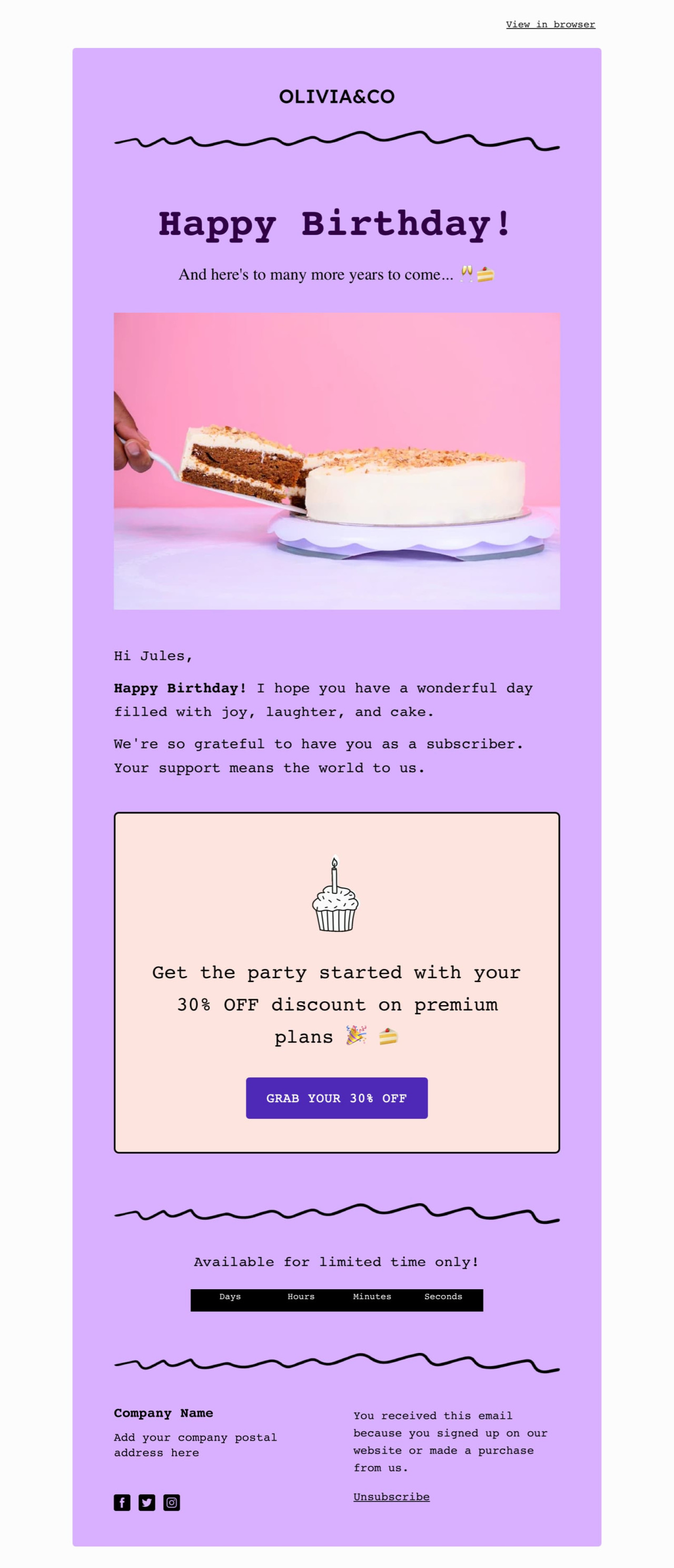 Birthday message template - Made by MailerLite