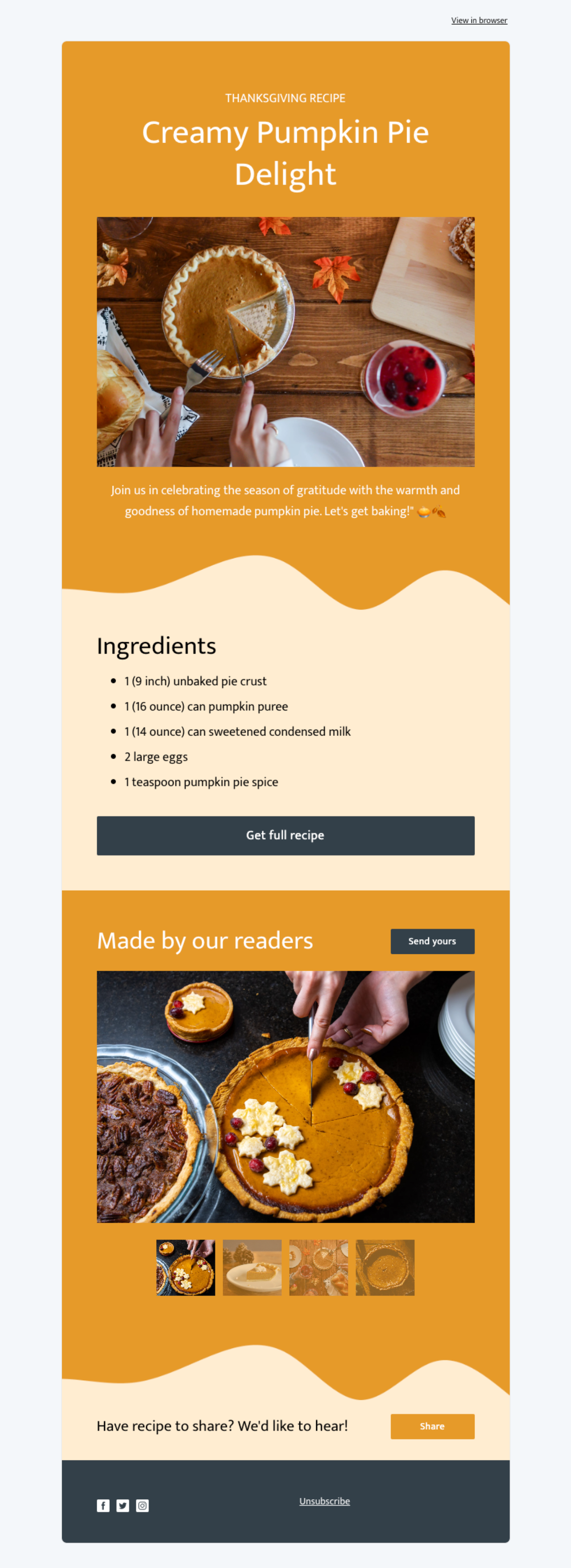 Thanksgiving recipe plantilla creada por MailerLite