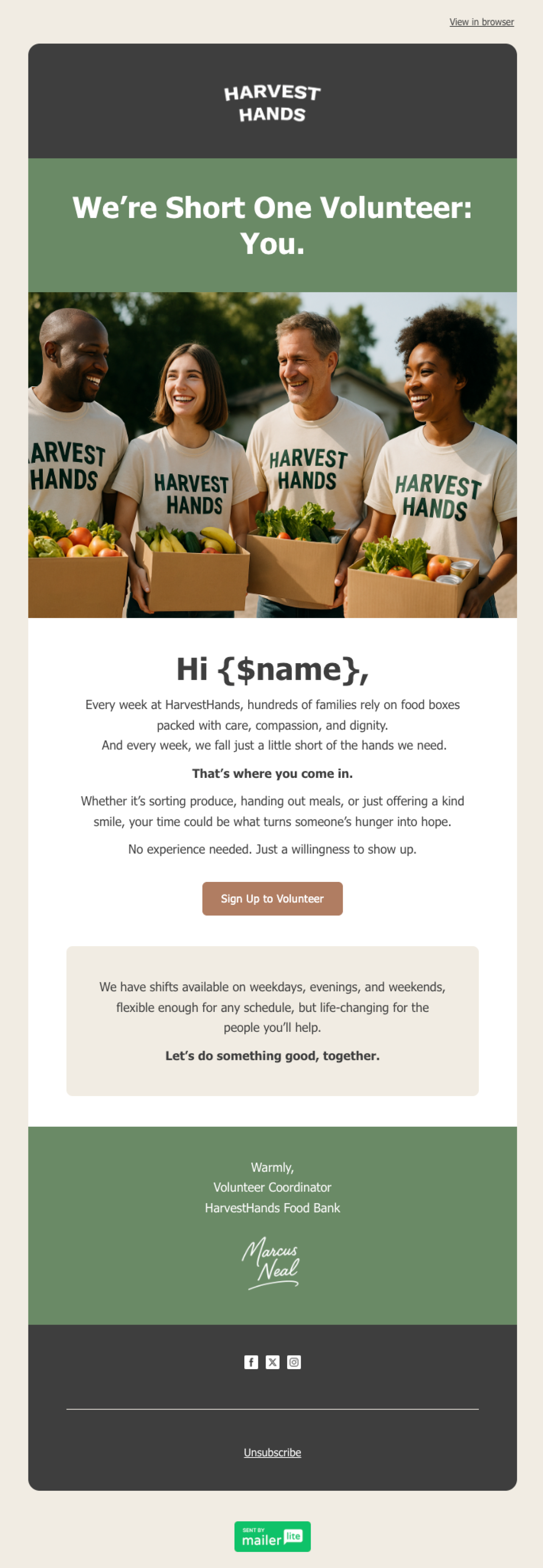 Volunteer recruitment template - Made by MailerLite
