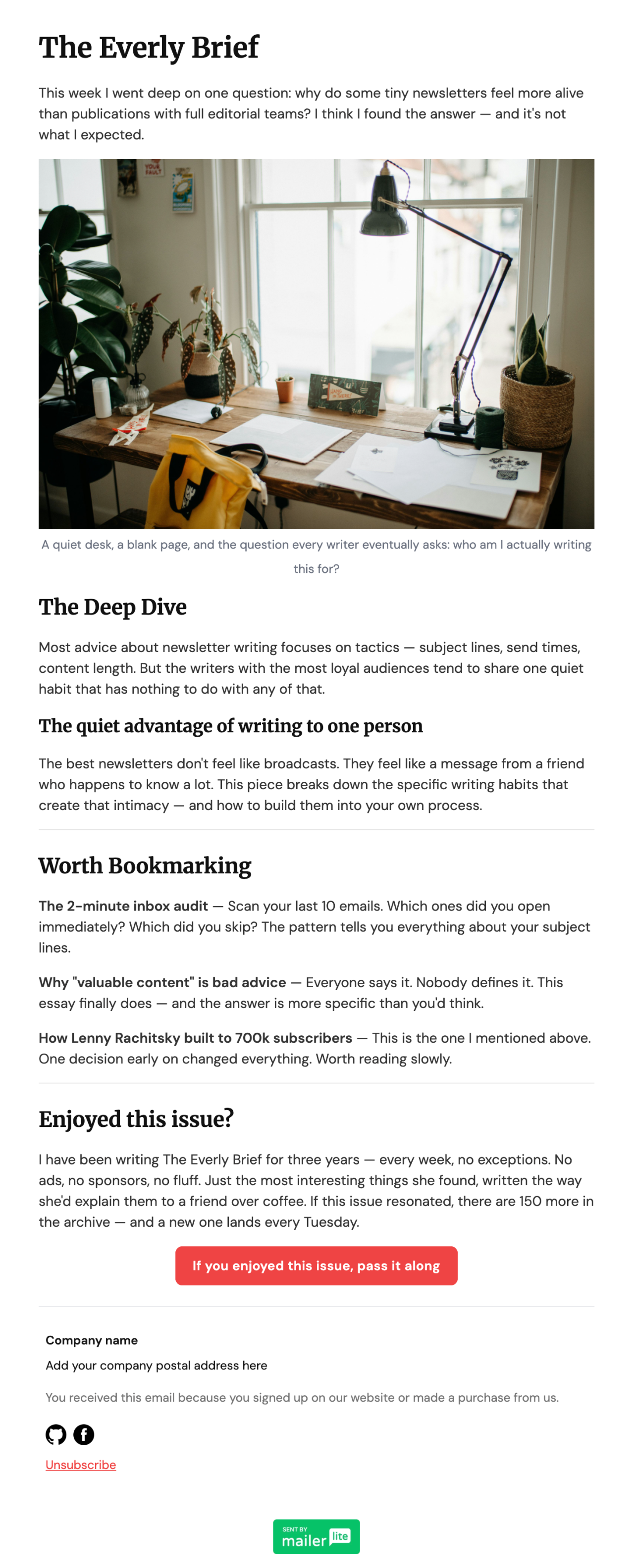 Weekly digest template - Made by MailerLite