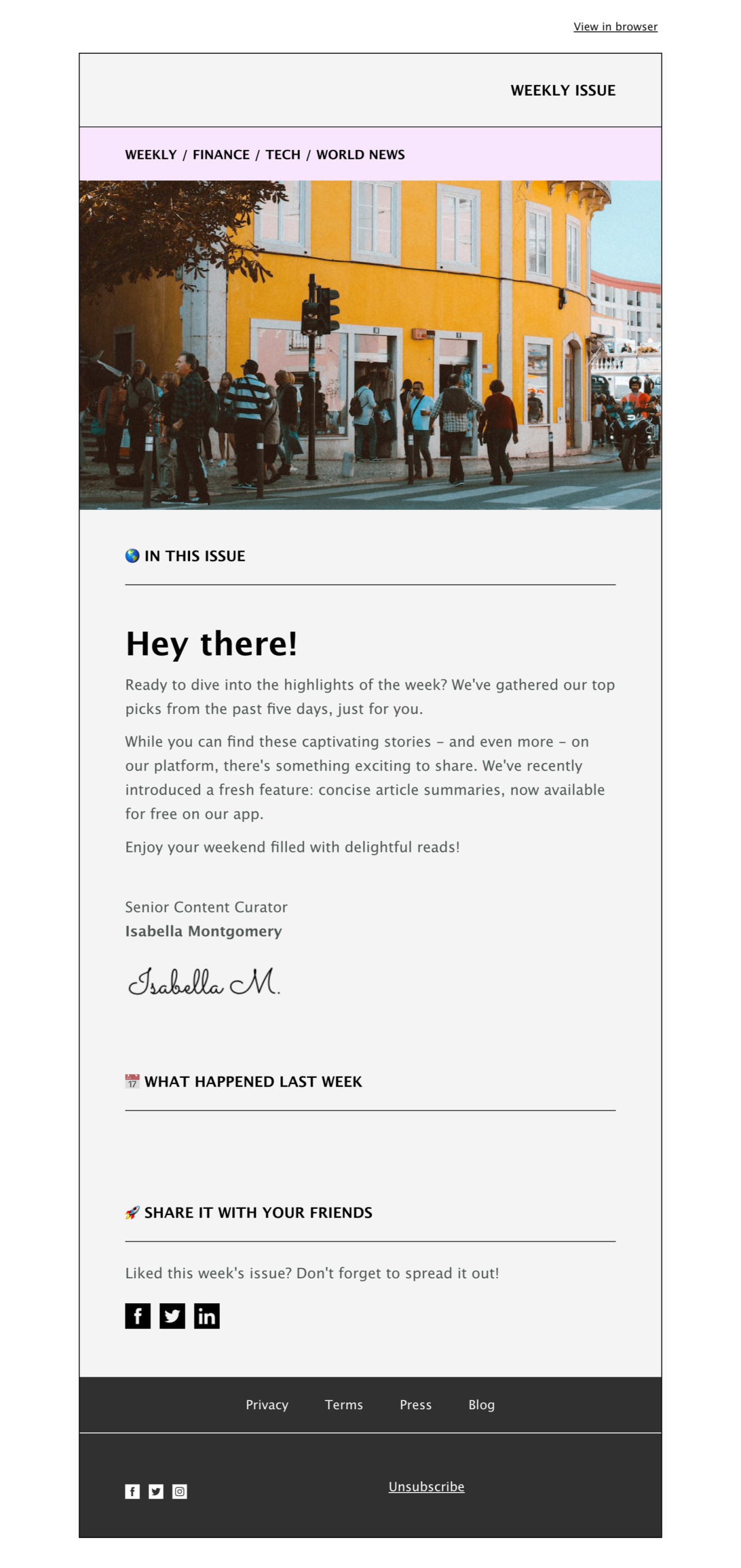 Weekly issue template - Made by MailerLite