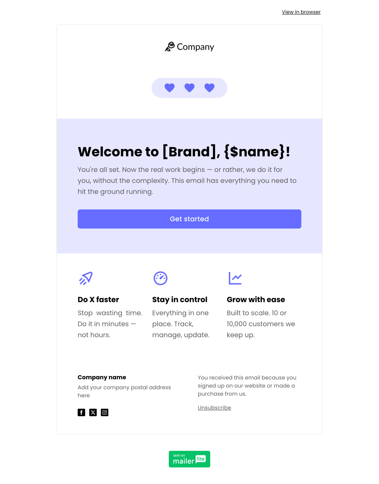 Onboarding email template - Made by MailerLite