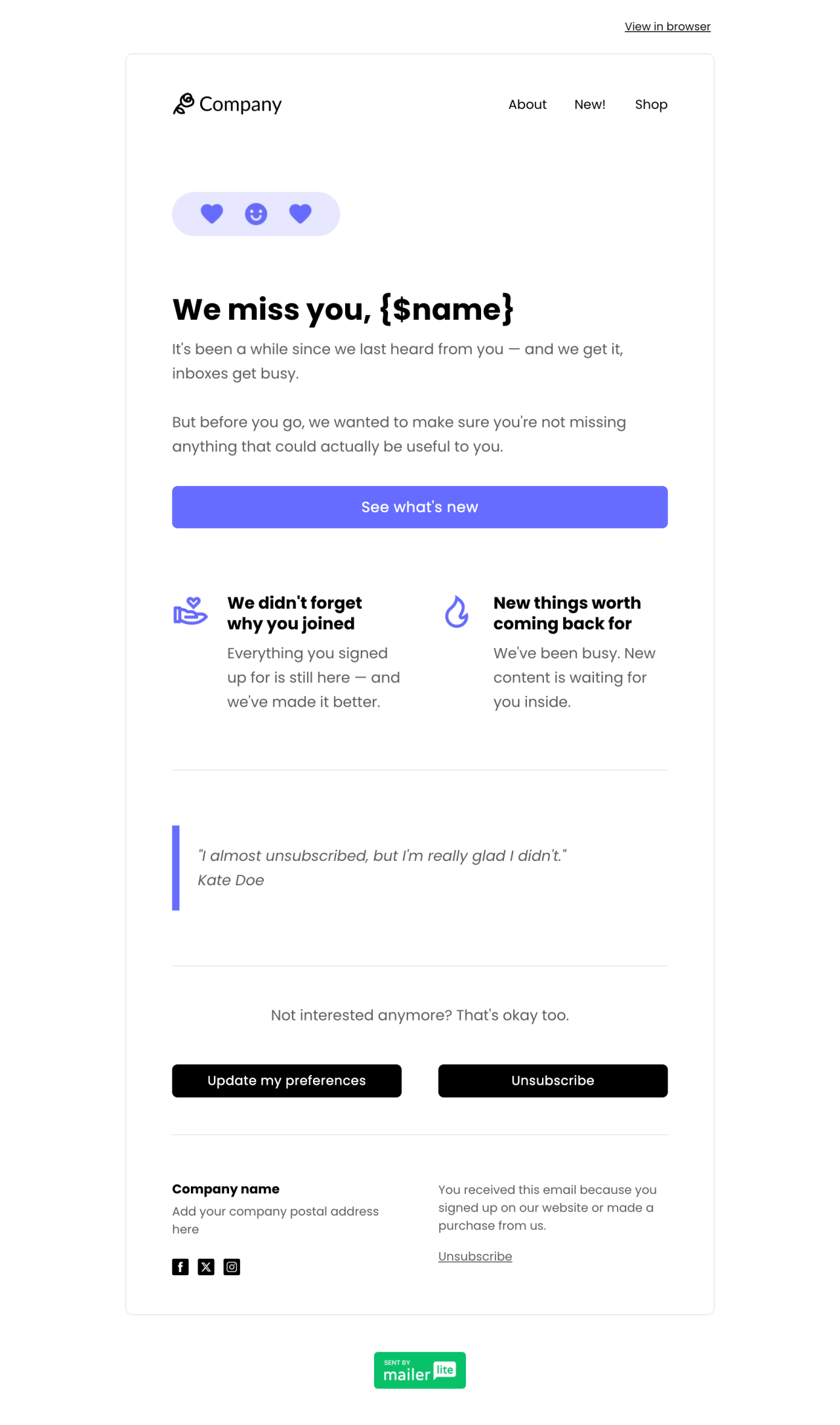 Win back inactive subscribers template - Made by MailerLite