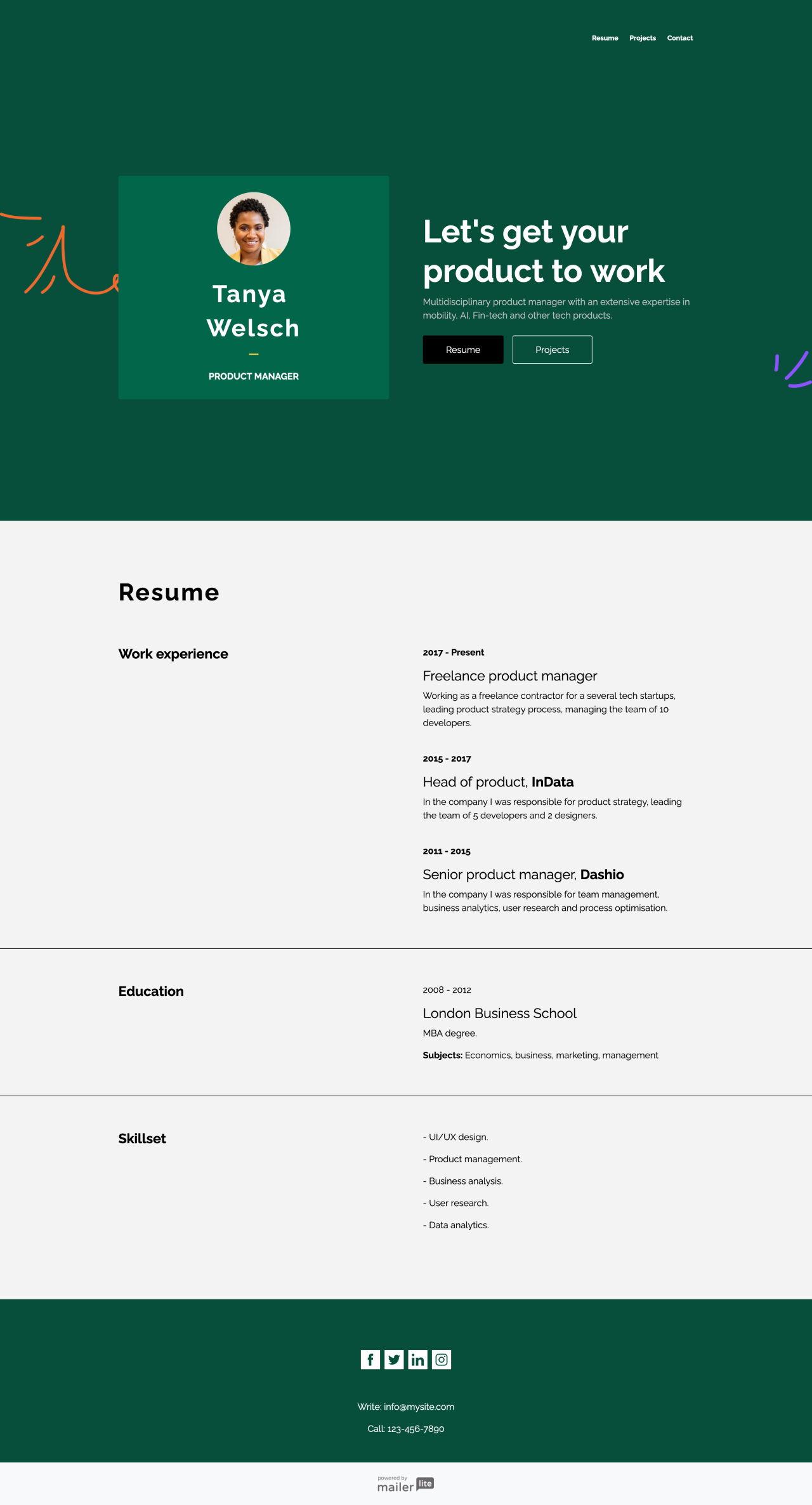 Modern CV or resume template - Made by MailerLite