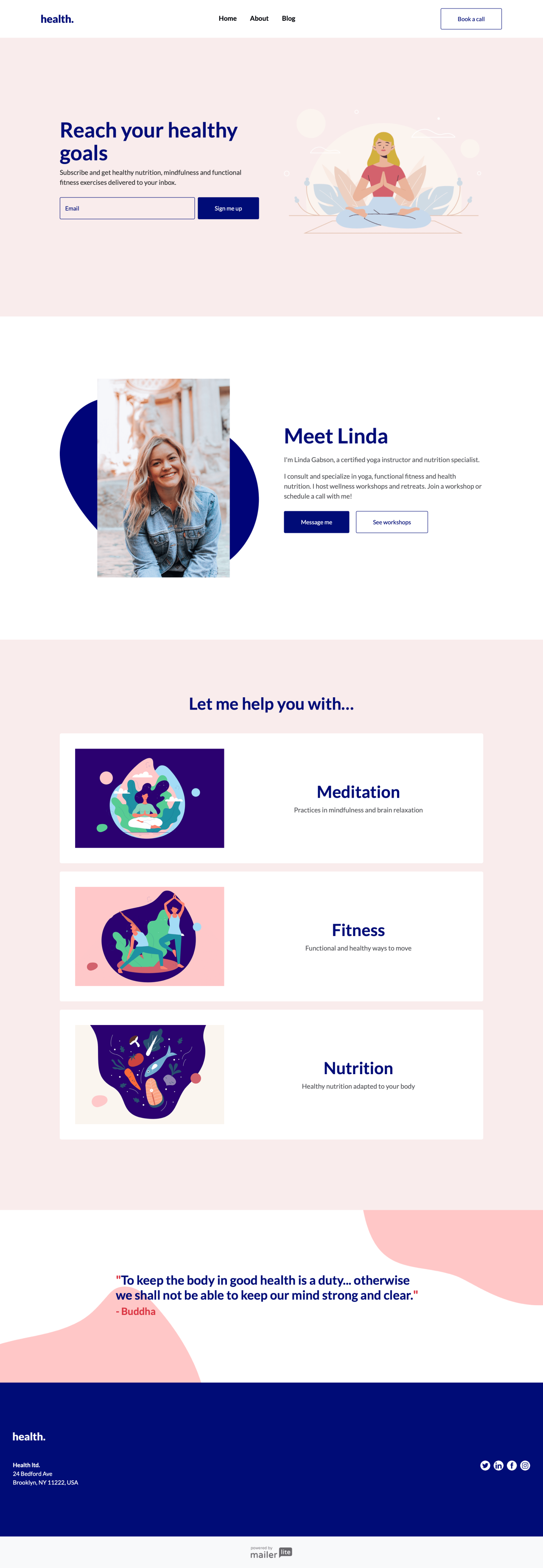 Health coach template - Made by MailerLite