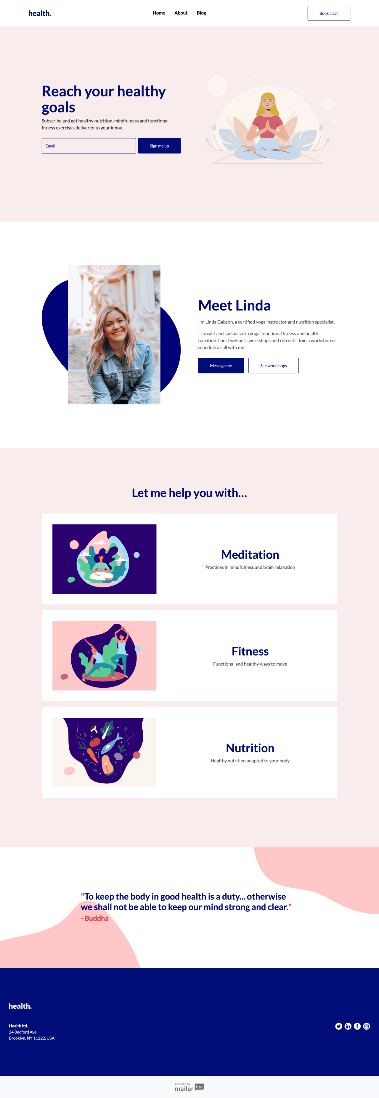 Responsive Health Coach Website Template - MailerLite